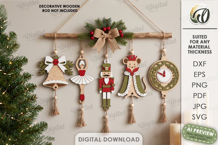 Christmas Hanging Ornaments Laser Cut. Christmas Decor SVG example image 1