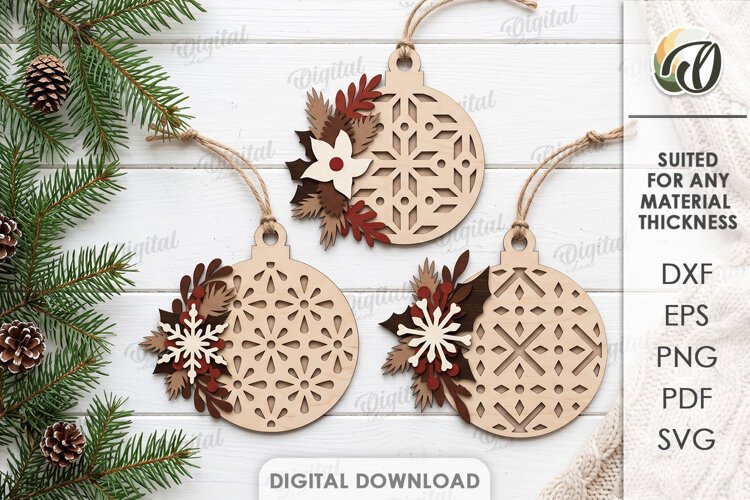 Christmas Ornaments Laser Cut. Christmas Tree Decoration SVG example image 1