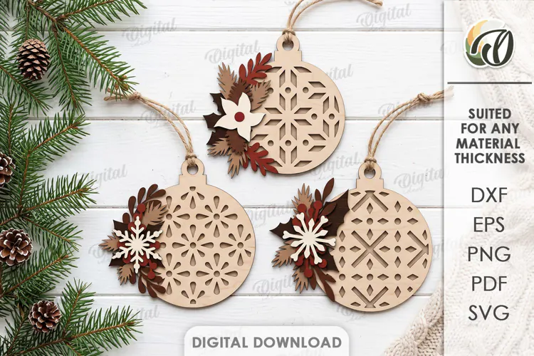 Christmas Ornaments Laser Cut. Christmas Tree Decoration SVG