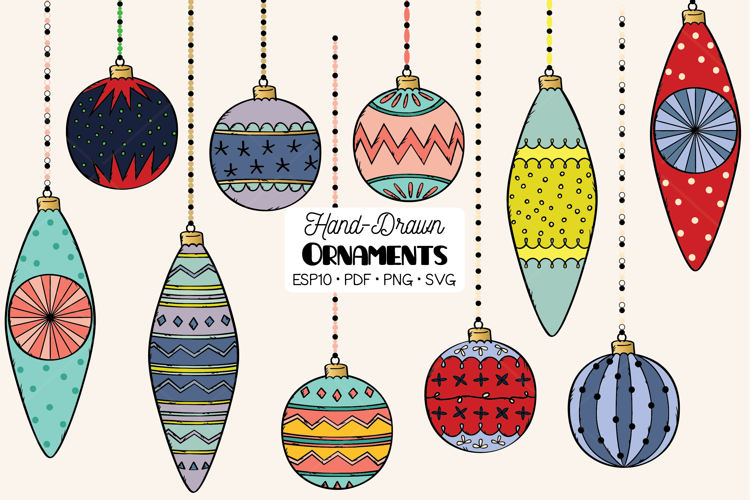 Christmas Ornaments Color | Hand Drawn Tree Ball Decorations
