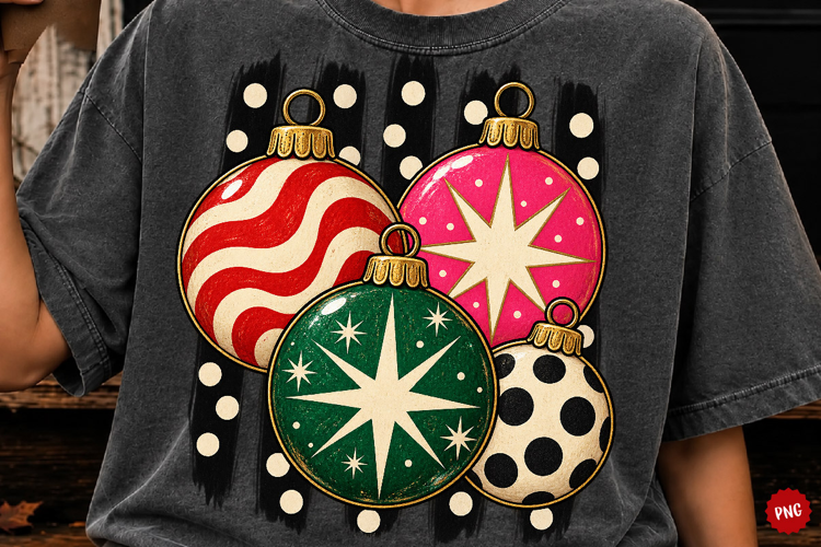 Christmas Ornaments PNG, Retro Sublimation Png