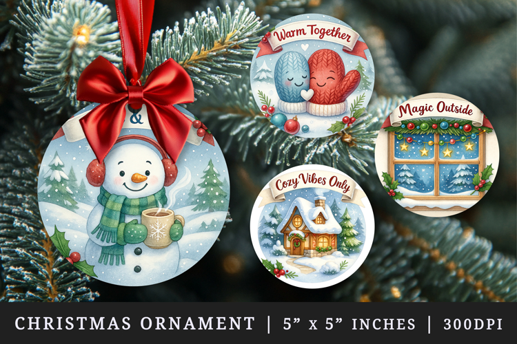 Cozy Christmas round ornaments sublimation design
