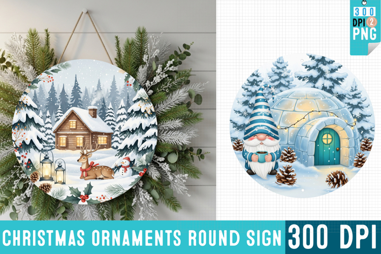 Christmas Ornaments Round Sign PNG, Christmas Round Sign PNG