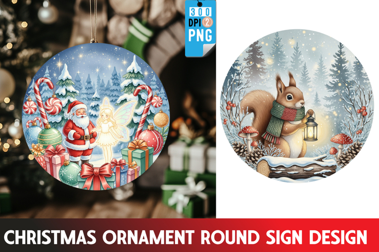 Christmas Ornaments Round Sign PNG, Christmas Round Sign PNG