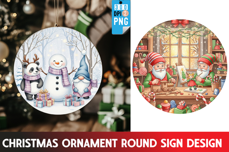 Christmas Ornaments Round Sign PNG, Christmas Round Sign PNG