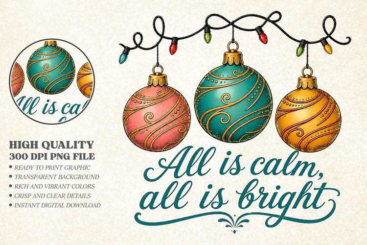 Christmas Ornaments Sublimation PNG - All Is Bright Art