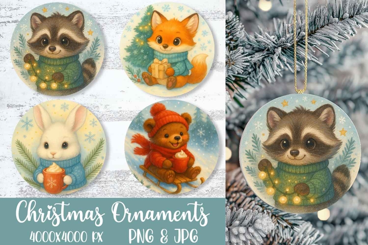 Christmas Ornaments Sublimation PNG | Cute Animals Designs