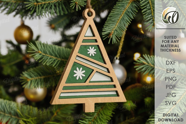 Christmas Tree Ornament With Glass Laser Cut. Christmas SVG