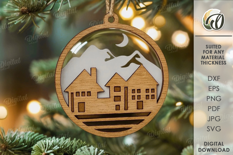 Christmas Tree Ornament With Glass Laser Cut. Christmas SVG