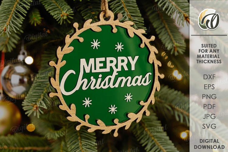 Christmas Tree Ornament With Glass Laser Cut. Christmas SVG