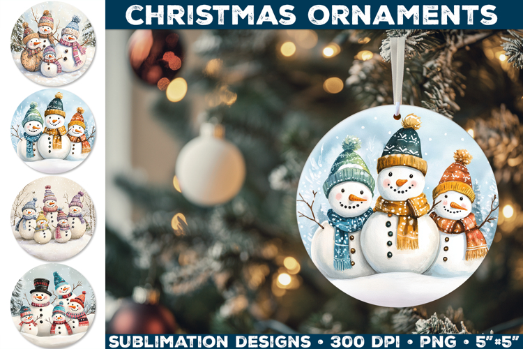 Cute Snowman Family Christmas Ornament Sublimation Design