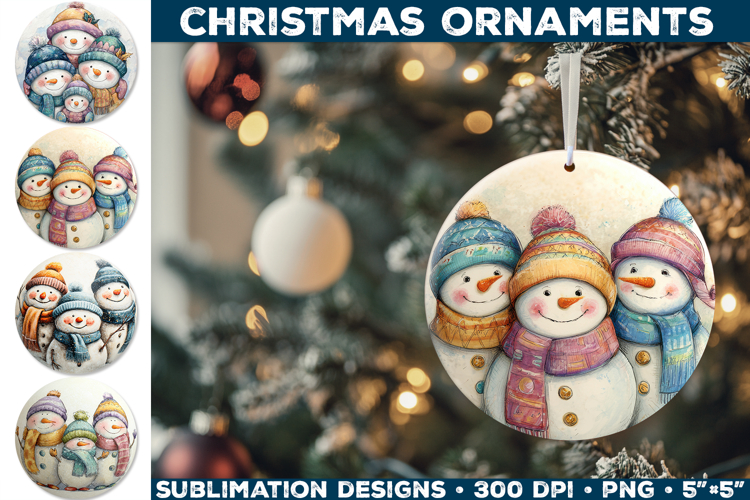 Cute Snowman Family Christmas Ornament Sublimation Design