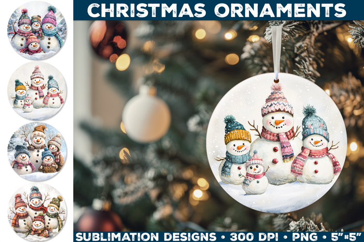 Cute Snowman Family Christmas Ornament Sublimation Design