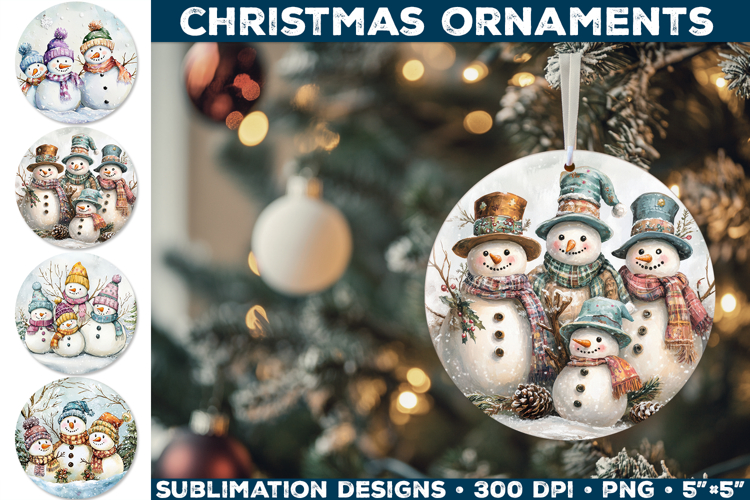 Cute Snowman Family Christmas Ornament Sublimation Design