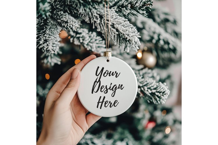 Christmas Ornament Mockup, Round White Ceramic Ornament_2
