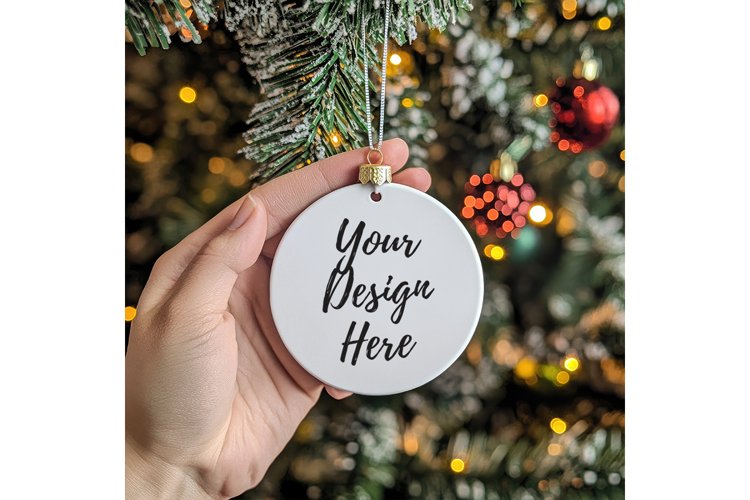 Christmas Ornament Mockup, Round White Ceramic Ornament_3 example image 1