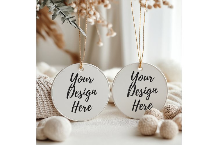 Christmas Ornament Mockup, Round White Ceramic Ornament_30 example image 1
