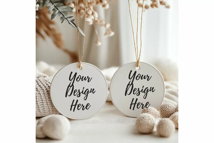 Christmas Ornament Mockup, Round White Ceramic Ornament_30