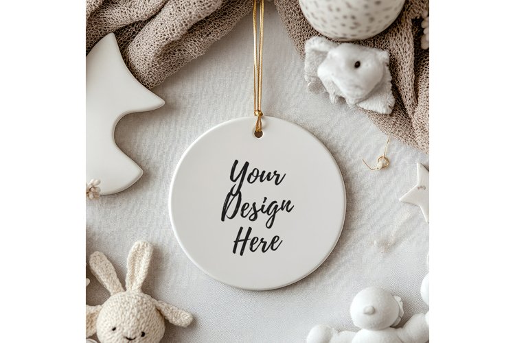 Christmas Ornament Mockup, Round White Ceramic Ornament_31