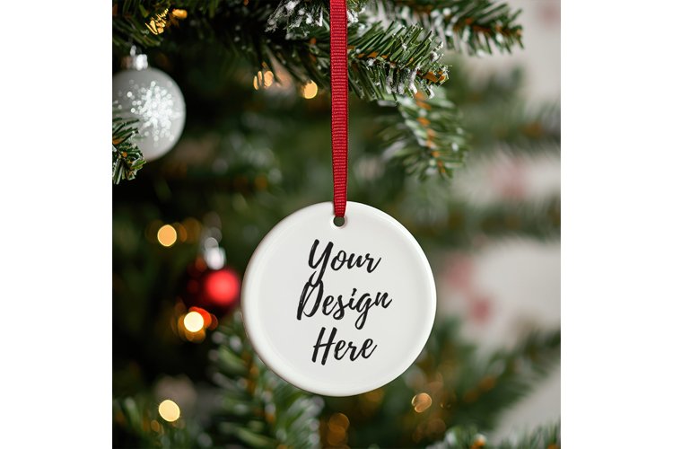 Christmas Ornament Mockup, Round White Ceramic Ornament_32