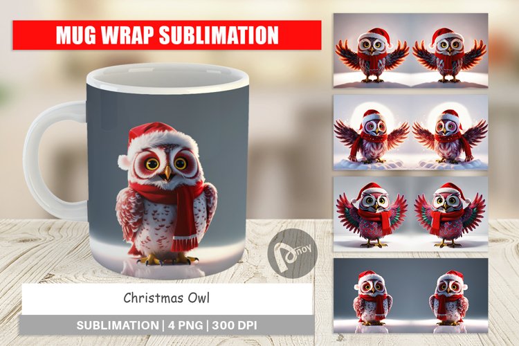 Mug Wrap Design Christmas Owl