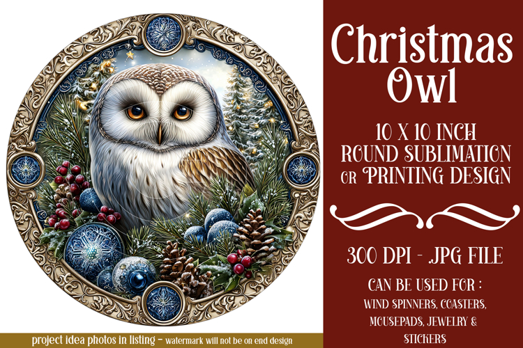 Christmas Wind Spinner, Owl Round Design, Owl Spinner, d1