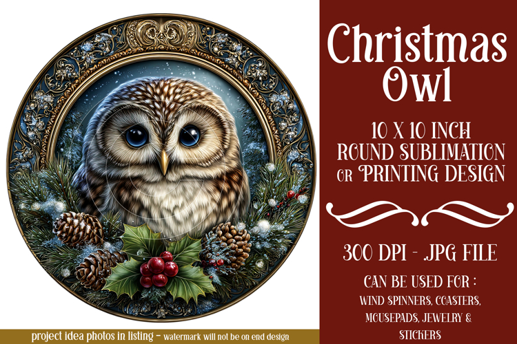 Christmas Wind Spinner, Owl Round Design, Owl Spinner, d11