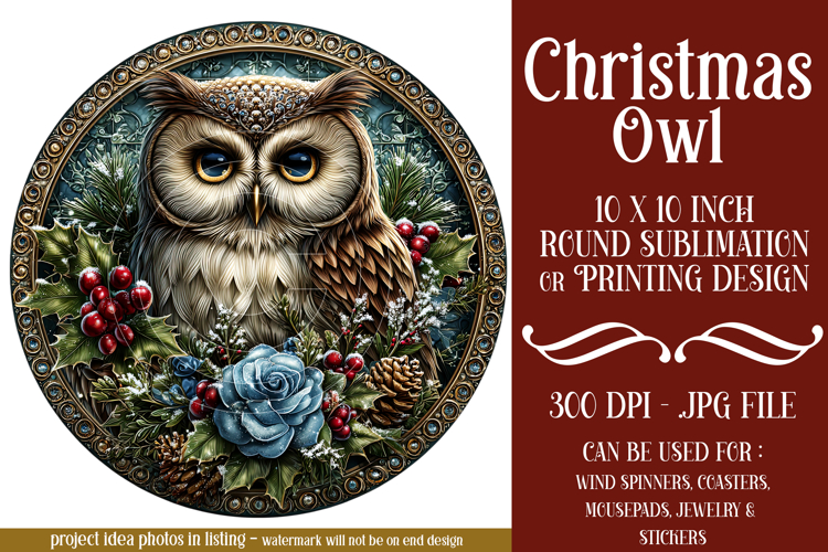 Christmas Wind Spinner, Owl Round Design, Owl Spinner, d12