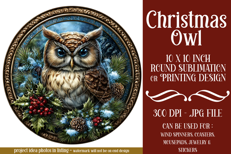 Christmas Wind Spinner, Owl Round Design, Owl Spinner, d13