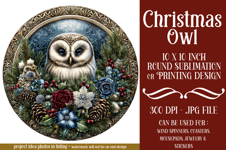 Christmas Wind Spinner, Owl Round Design, Owl Spinner, d14