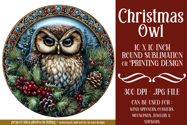 Christmas Wind Spinner, Owl Round Design, Owl Spinner, d15
