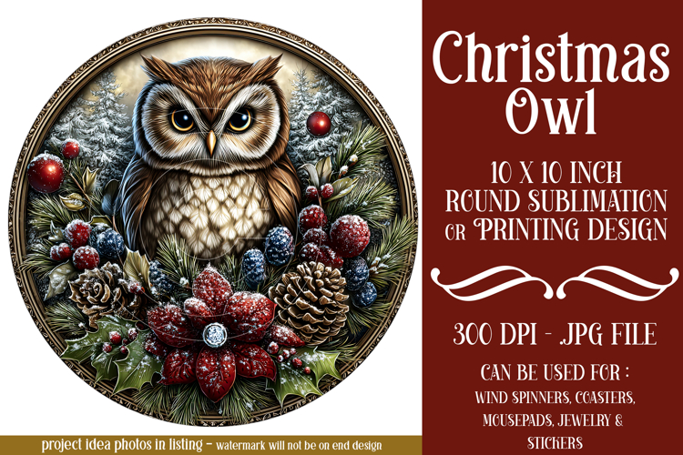 Christmas Wind Spinner, Owl Round Design, Owl Spinner, d16