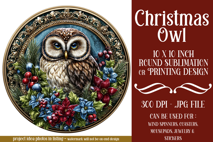 Christmas Wind Spinner, Owl Round Design, Owl Spinner, d17