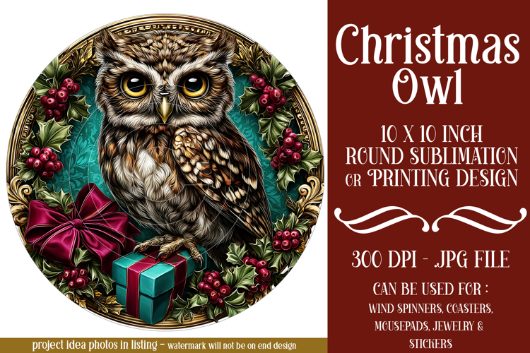 Christmas Wind Spinner, Owl Round Design, Owl Spinner, d18