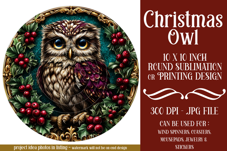 Christmas Wind Spinner, Owl Round Design, Owl Spinner, d19