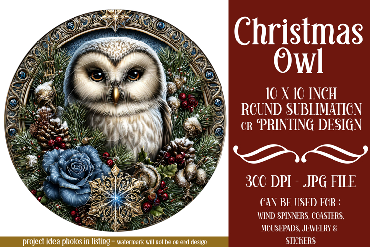 Christmas Wind Spinner, Owl Round Design, Owl Spinner, d2
