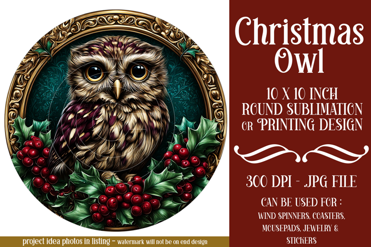 Christmas Wind Spinner, Owl Round Design, Owl Spinner, d20