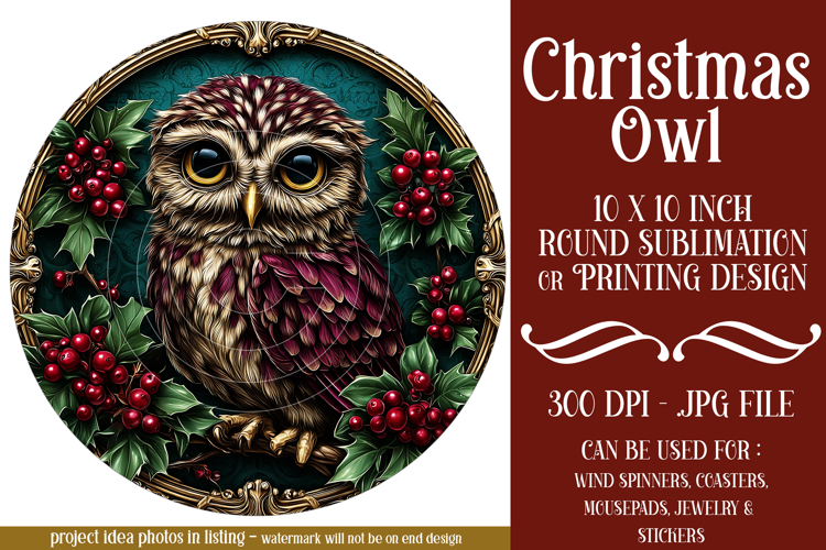 Christmas Wind Spinner, Owl Round Design, Owl Spinner, d21