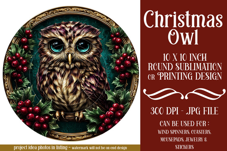 Christmas Wind Spinner, Owl Round Design, Owl Spinner, d22 example image 1
