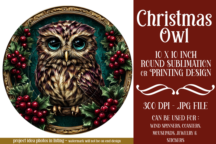 Christmas Wind Spinner, Owl Round Design, Owl Spinner, d22