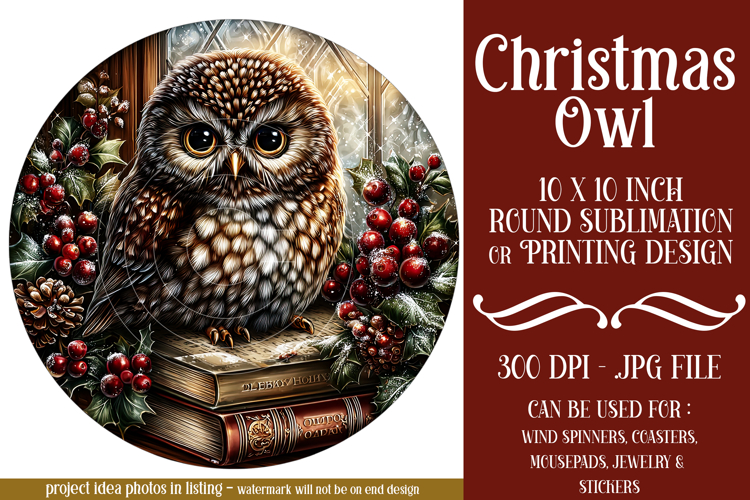 Christmas Wind Spinner, Owl Round Design, Owl Spinner, d23