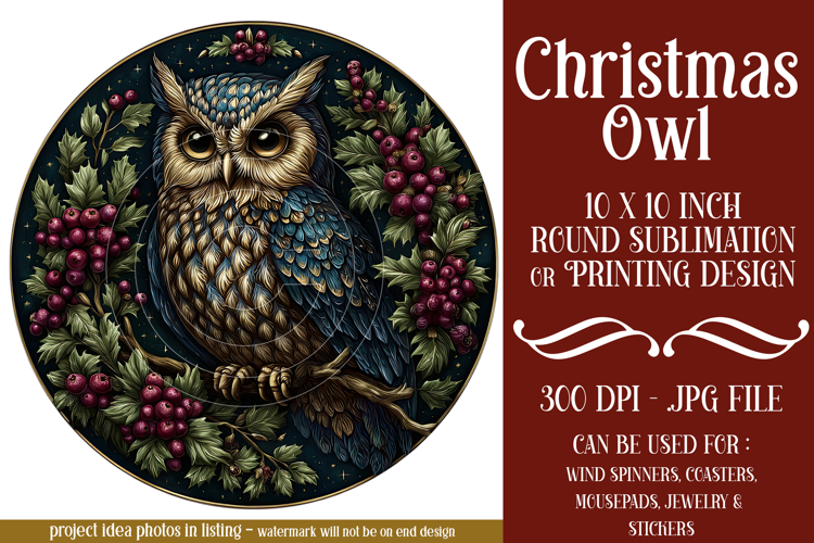 Christmas Wind Spinner, Owl Round Design, Owl Spinner, d24