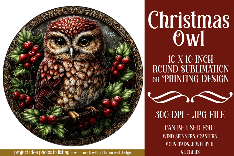 Christmas Wind Spinner, Owl Round Design, Owl Spinner, d25