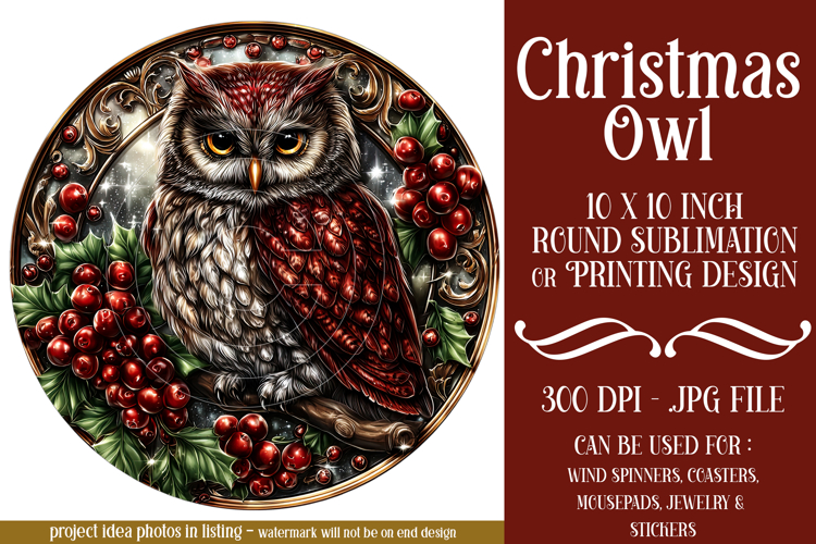 Christmas Wind Spinner, Owl Round Design, Owl Spinner, d26