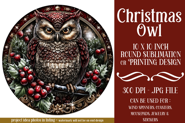 Christmas Wind Spinner, Owl Round Design, Owl Spinner, d28