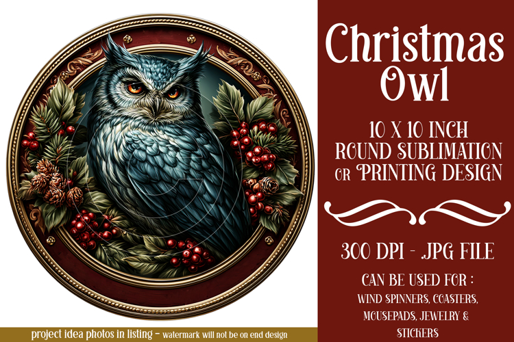 Christmas Wind Spinner, Owl Round Design, Owl Spinner, d29