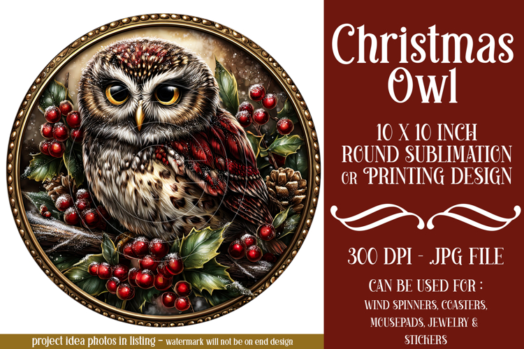 Christmas Wind Spinner, Owl Round Design, Owl Spinner, d3