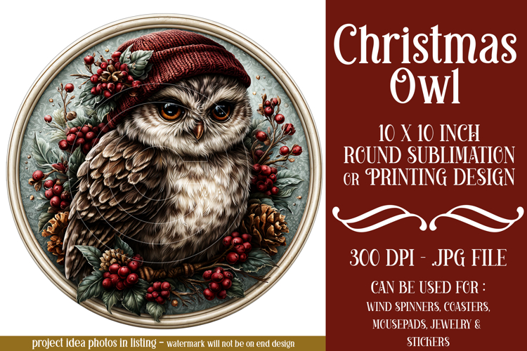 Christmas Wind Spinner, Owl Round Design, Owl Spinner, d30