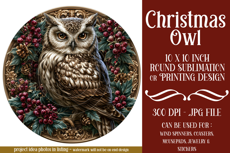Christmas Wind Spinner, Owl Round Design, Owl Spinner, d31
