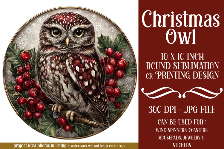 Christmas Wind Spinner, Owl Round Design, Owl Spinner, d32
